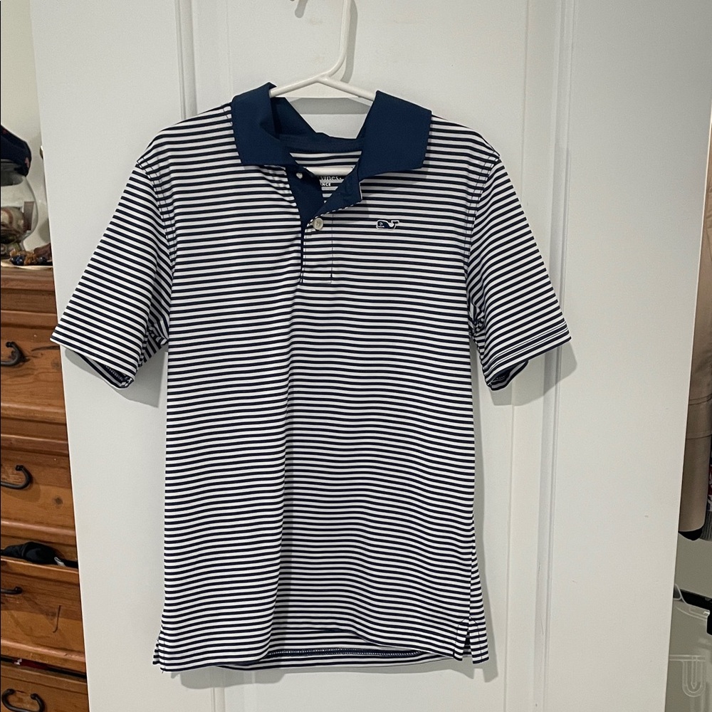 Vineyard Vines Navy and White Striped Polo